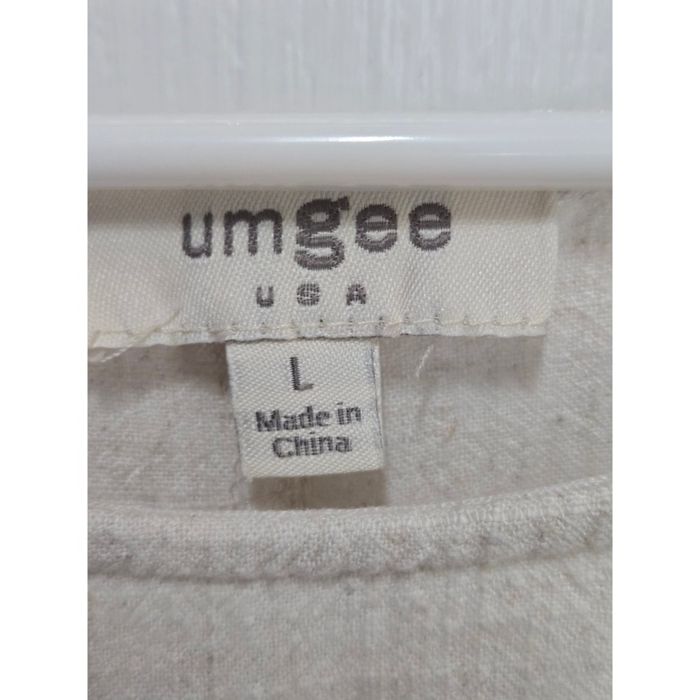 Umgee Leopard Print Ruffle Sleeve Linen Blend Tunic Top Oatmeal Large - Picture 3 of 6